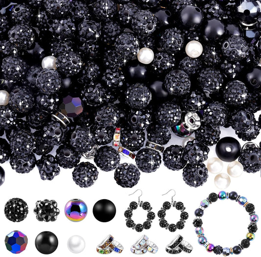 300 Pcs Diamonds Beads for Jewelry Making, Included 10 mm Red Rhinestone Beads for Bracelets, Bubblegum Bead for Pen Making, Pearl and Spacer Bead for Bracelet Necklace Earring Crafting