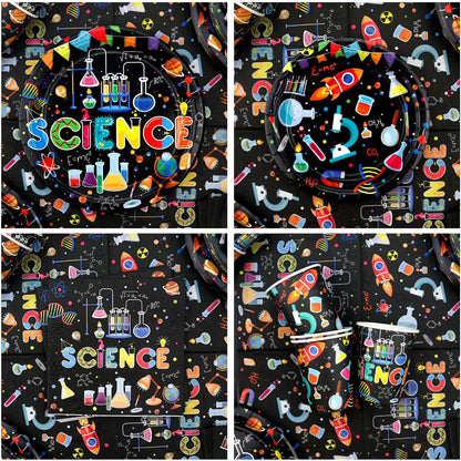 Science Party Supplies, Includes Plates, Tablecloth, Cups, Straws, for Boy Girl Scientist Lab Decoration Serves 20 Guests