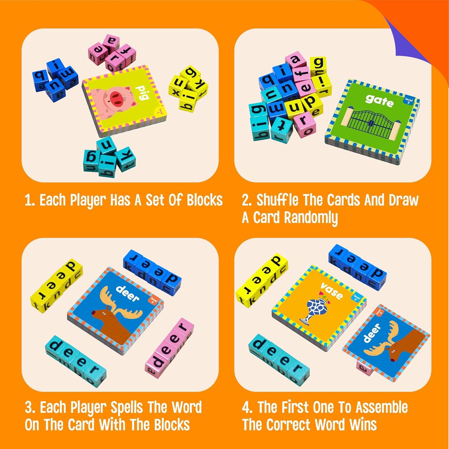 Word Spelling Game, 80 First Words with Wooden Alphabet Puzzle Blocks CVC Words Sight Words Learning Letter Matching Game Montessori Early Educational Toys for Preschool Kindergarten