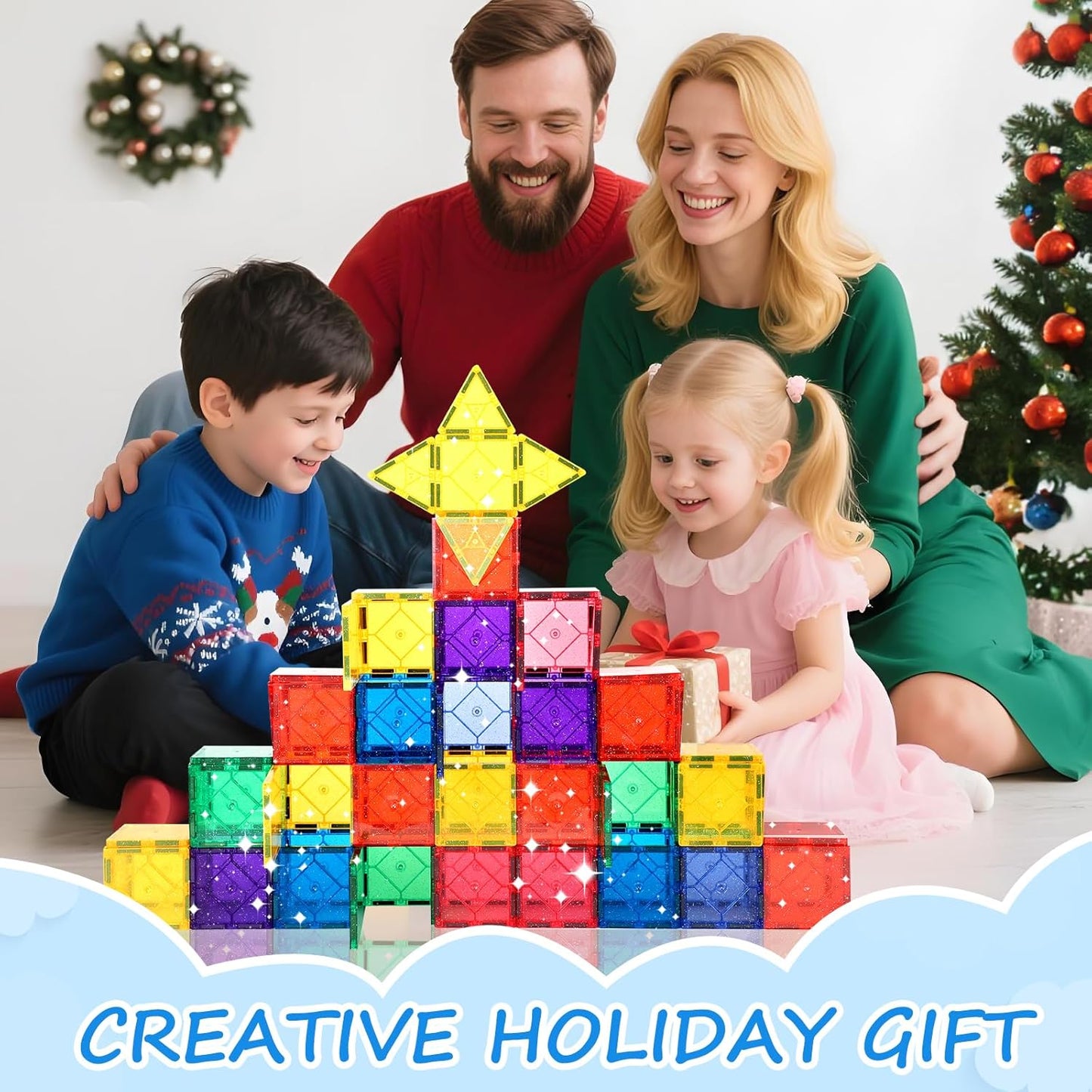 Mruikeny 100 Pieces Magnetic Tiles for Kids Ages 4-8, Glitter Magnetic Building Tiles Preschool Learning Magnet Toys, STEM Sensory Magnet Building Blocks for Toddlers 3 4 5 6 7 8+ Year