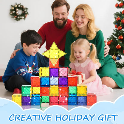 Mruikeny 100 Pieces Magnetic Tiles for Kids Ages 4-8, Glitter Magnetic Building Tiles Preschool Learning Magnet Toys, STEM Sensory Magnet Building Blocks for Toddlers 3 4 5 6 7 8+ Year