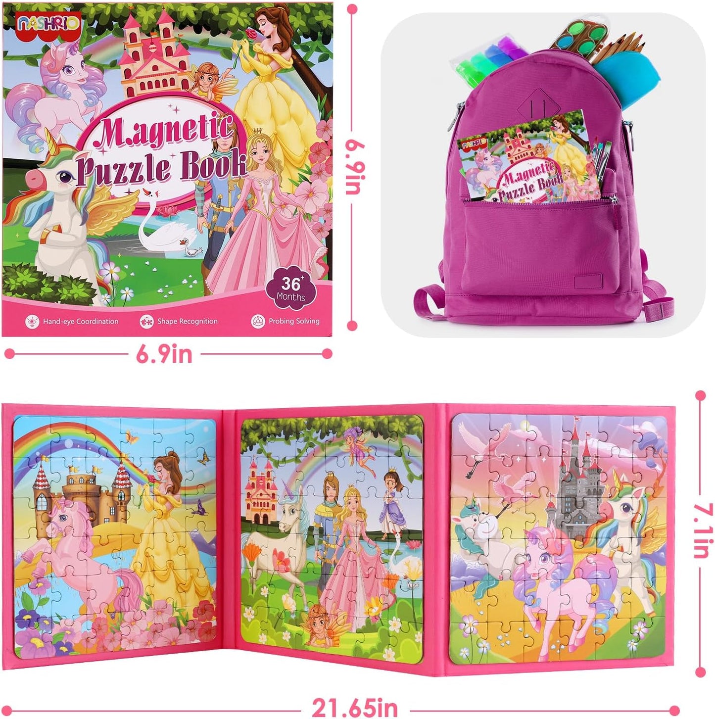 Magnetic Puzzles for Kids Ages 4-6, 20-Piece Toddler Travel Toys Unicorn Princess Puzzles Ages 3-5, Educational Learning Magnets, Ideal Road Trip Activities Toys for 3 4 5 6 Boys and Girls