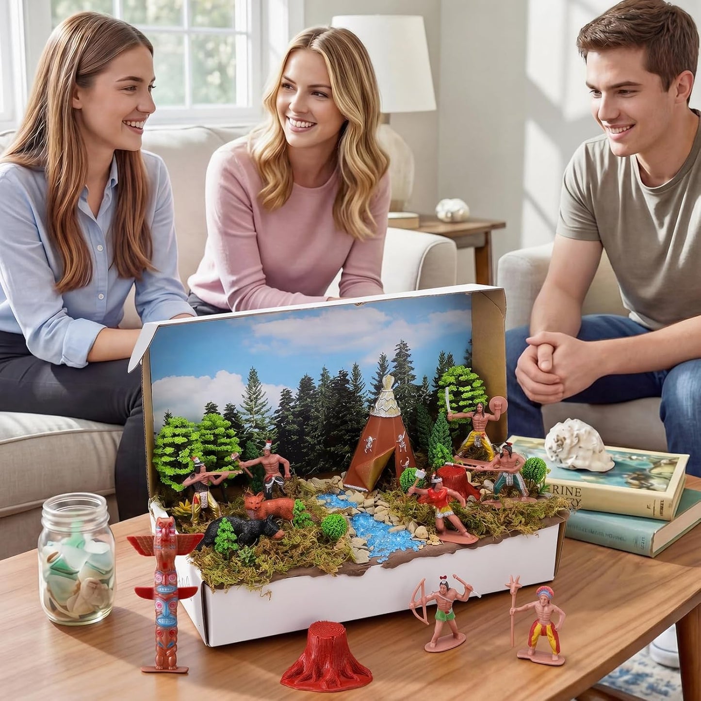 Teyva Daily 48 Pcs Dinosaur Diorama Kit Habitat Project Box Set 3D Dinosaurs Diorama Supplies Include Dinosaurs Model Figures & Eggs Volcano Artificial Trees with Cardboard for DIY Crafts Gifts