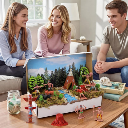 Teyva Daily 48 Pcs Dinosaur Diorama Kit Habitat Project Box Set 3D Dinosaurs Diorama Supplies Include Dinosaurs Model Figures & Eggs Volcano Artificial Trees with Cardboard for DIY Crafts Gifts