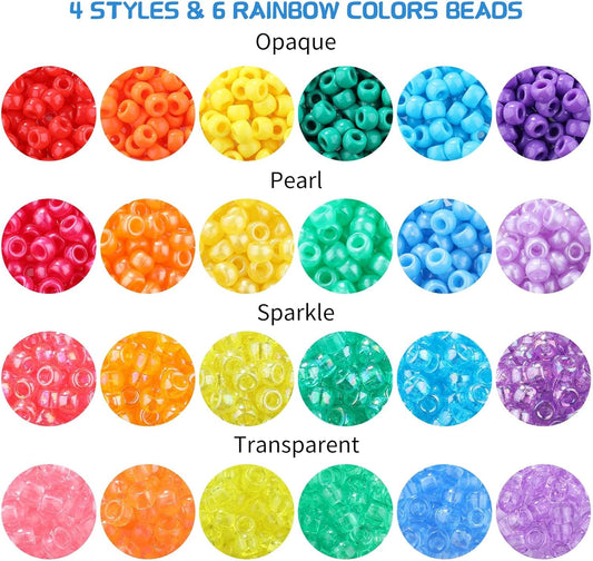 1720+pcs Pony Beads Kit 1830pcs 6 Style Letter Alphabet Beads Rainbow Plastic Pony Bead Bulk Multicolor Kandi Bead Elastic String DIY Crafts Jewelry Making Kit for Bracelets Necklaces