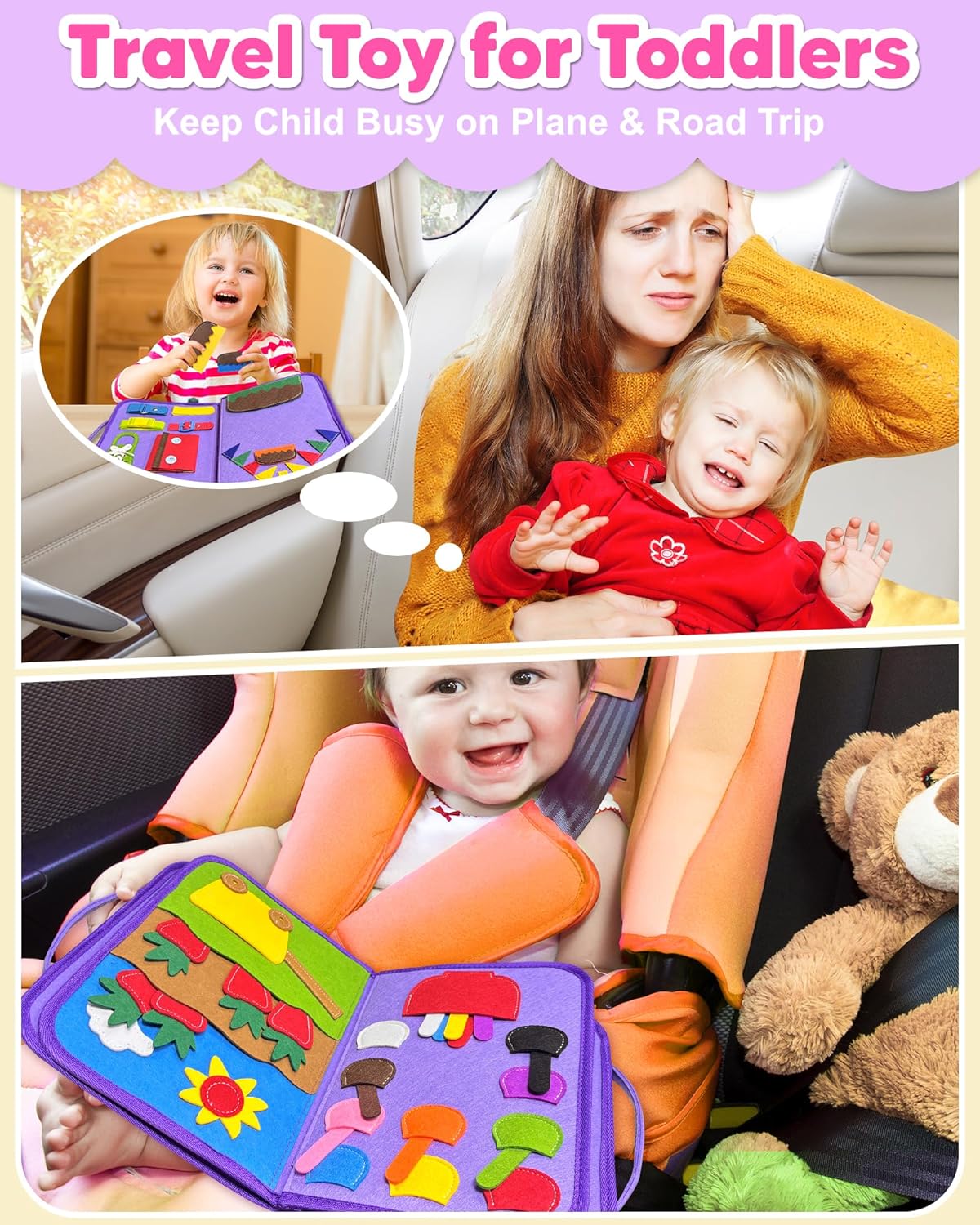 Exorany Busy Board Montessori Toys for Toddler Boys & Girls Birthday Gifts, Sensory Toys for Toddlers, Educational Travel Preschool Toddler Activities Learning Fine Motor Skills
