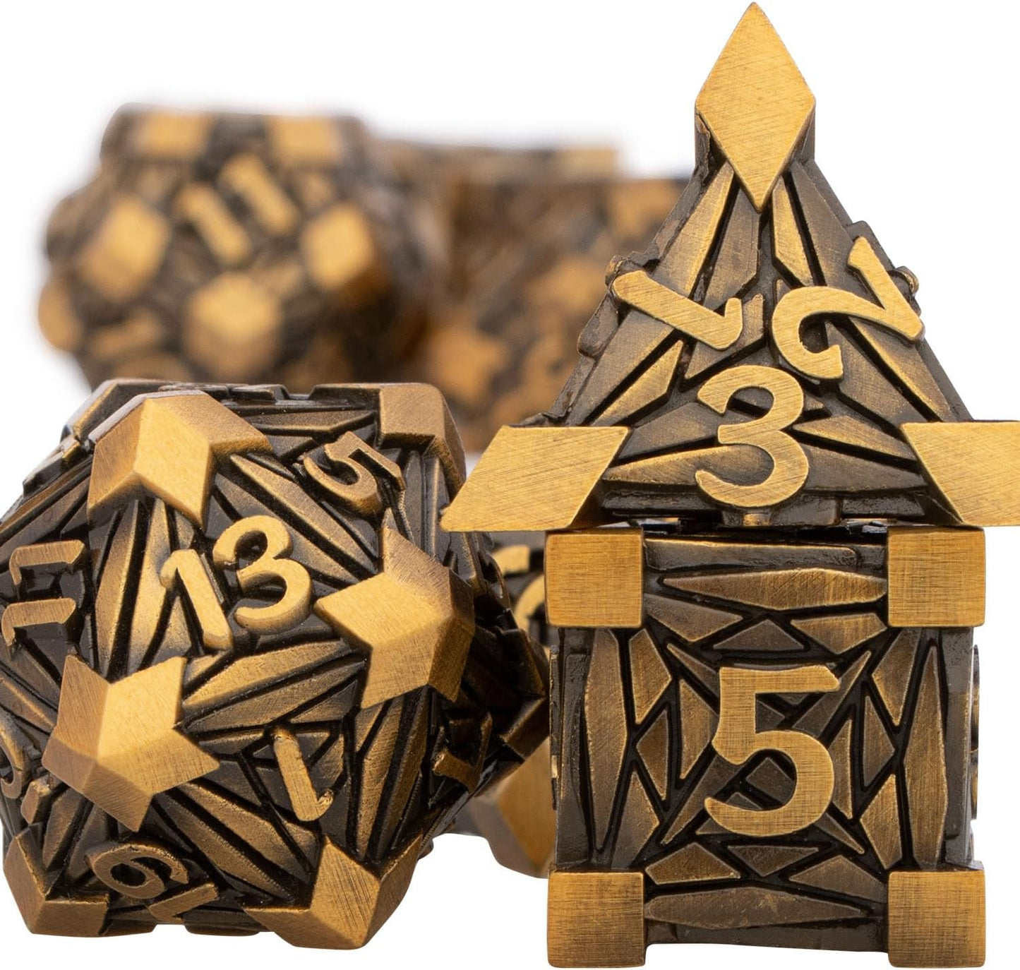7PCS Metal DND Dice Set with Box, Debris RPG Blue White D and D Dice for D&D Tabletop Games Role Playing Game Polyhedral Dice Set D20 D12 D10 D8 D6 D4