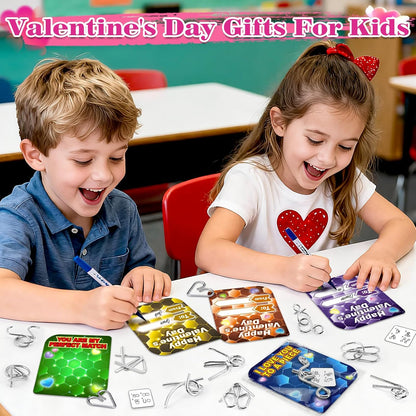 AuroTops 24 Pack Valentine Cards for Kids with Metal Brain Teaser Puzzles,Kids Valentines Day Gifts for School,Valentines Day Party Favors,Classroom Exchange Gift,Fidget Toys Bulk,Classroom Prizes