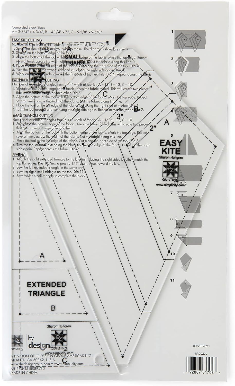 EZ Quilting 8829477 Acrylic Kite Quilting Template Set, Sizes 2.75" x 4.75", 4.25" x 7", and 5.625" x 9.625", 3pcs