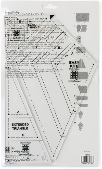 EZ Quilting 8829477 Acrylic Kite Quilting Template Set, Sizes 2.75" x 4.75", 4.25" x 7", and 5.625" x 9.625", 3pcs