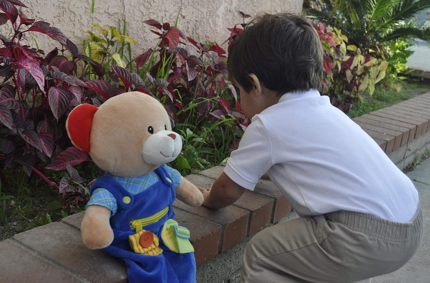 Linzy Personalized 16’’ Soft Educational Teddy Bear with Removable Outfit – Plush Learning Toy with Buttons Zippers Snaps for Toddlers Kids – Fine Motor Skills, Problem Solving Practice