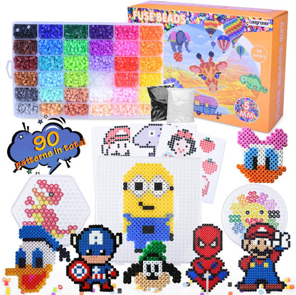 AUKUYEE Longruner 10000, 36 Colors Fuse Beads Kit 5mm DIY Art Craft Toys for Kids with 4 Pegboards, 60 30 Pattern Paper| B, 10000pcs
