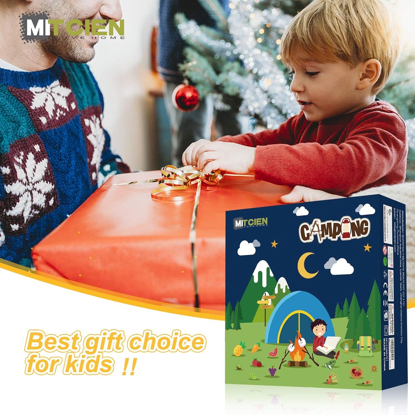 Mitcien Kids Camping Gear Set with Play Tent, Pretend Campfire, Fruits, Marshmallow, Camping Toys for Toddlers, Boys & Girls - Indoor & Outdoor Explore & Adventure