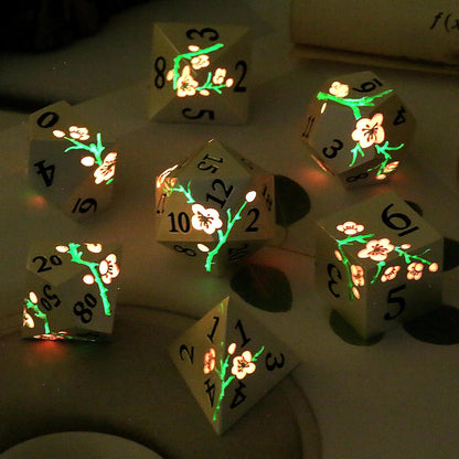 DnDnD Heavy Polyhedral Metal Dice Set with Metal Box, 7-die Shiny Blue Surface with Golden Number for RPG,Dungeons and Dragons,Pathfinder,Shadowrun,D&D,Role Palying Game and Math Teaching - Colors B