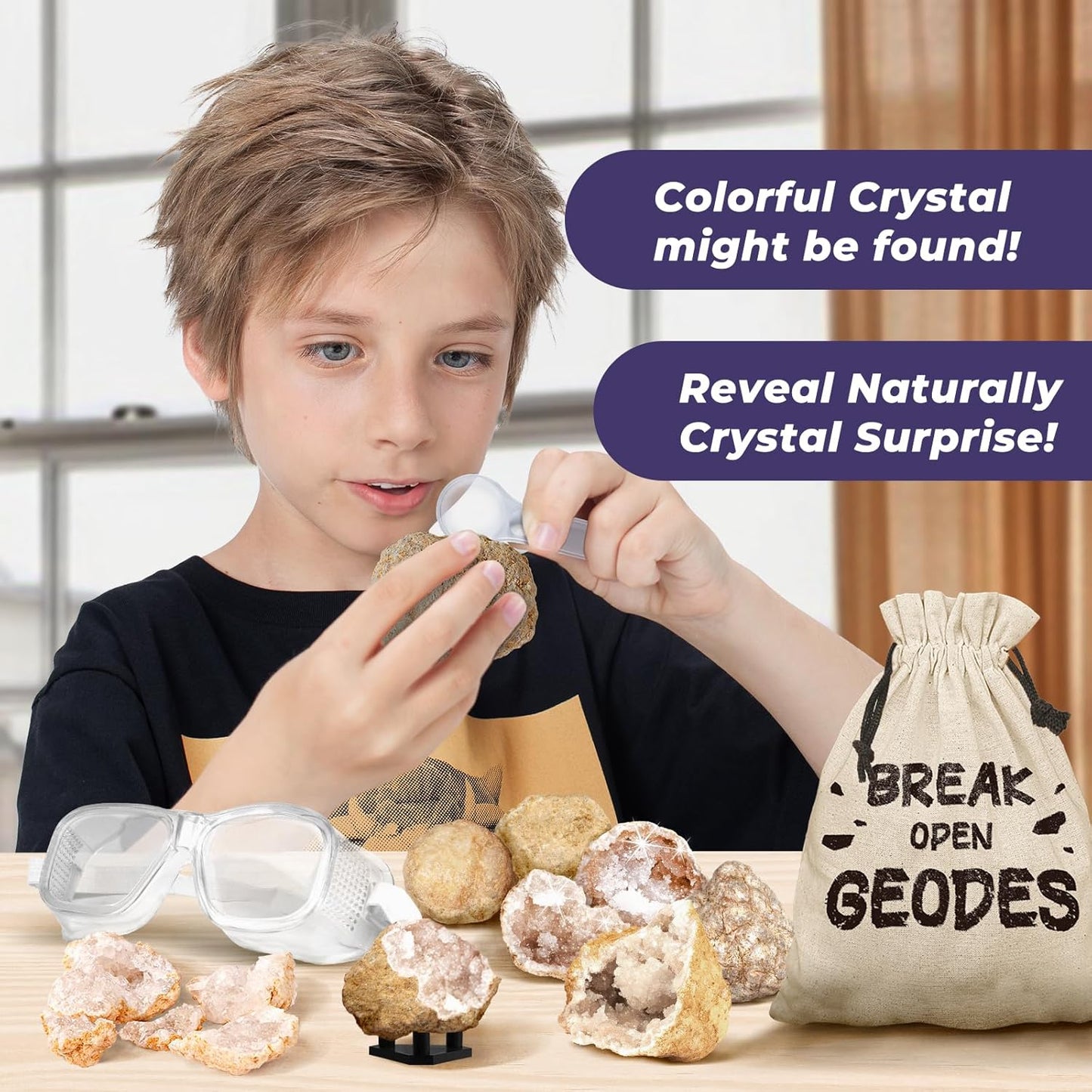 EDUMAN Geodes with Crystals Break Open 10 Premium Geode Kit - Geology Geode Crystal Science Kit - STEM Educational Toys Birthday Gifts for Boys and Girls (Potential for Coloured Geodes Crystals)