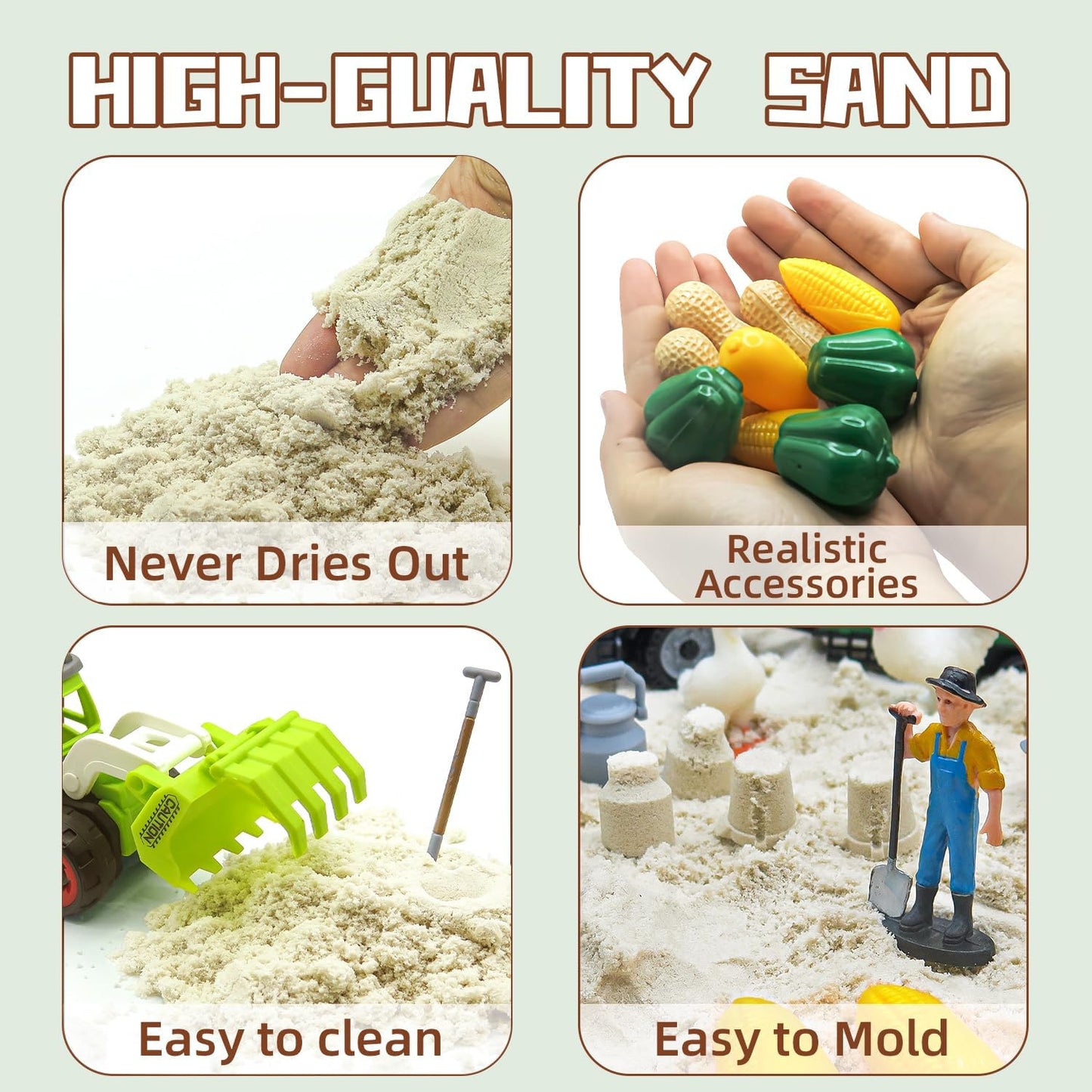 51 PCS Farm Sensory Bin Kids Sandbox with Lid, 2.2 LB Sensory Sand, 40 Toddler Farm, 3 Take Apart Construction Trucks -Sensory for Kids 5-7, 3-4 & Up- Kids Gifts for Boys and Girls