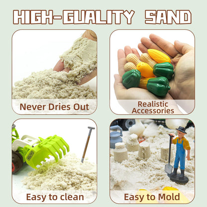 51 PCS Farm Sensory Bin Kids Sandbox with Lid, 2.2 LB Sensory Sand, 40 Toddler Farm, 3 Take Apart Construction Trucks -Sensory for Kids 5-7, 3-4 & Up- Kids Gifts for Boys and Girls
