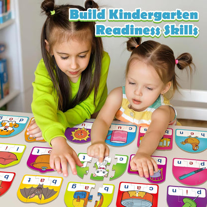 CVCC & CCVC Puzzle Cards for Kids,Phonics Games,Speech Therapy Toys for Toddlers,3 Alphabet Letter Word Puzzle,Learning Reading Spelling Games,Preschool Kindergarten Classroom Must Haves