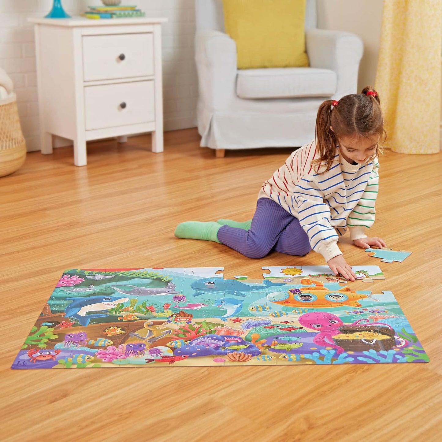B. toys – Under The Sea Floor Puzzle – Kids Puzzles Jigsaw Puzzles – 48 Pieces Kids Puzzle with Ocean Animals – Educational 24 x 36-Inch Learning Toy for 3+ Years – Colorful Marine Life Adventure-Inch