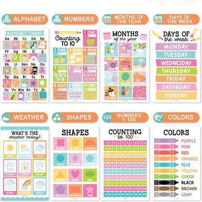 Hadley Designs 16 Educational Posters for Toddler Learning Activities - Alphabet Daycare Essentials, Laminated Pre-K Posters for Toddlers 1-3, Preschool Learning Activities, Chalkboard Classroom Decor
