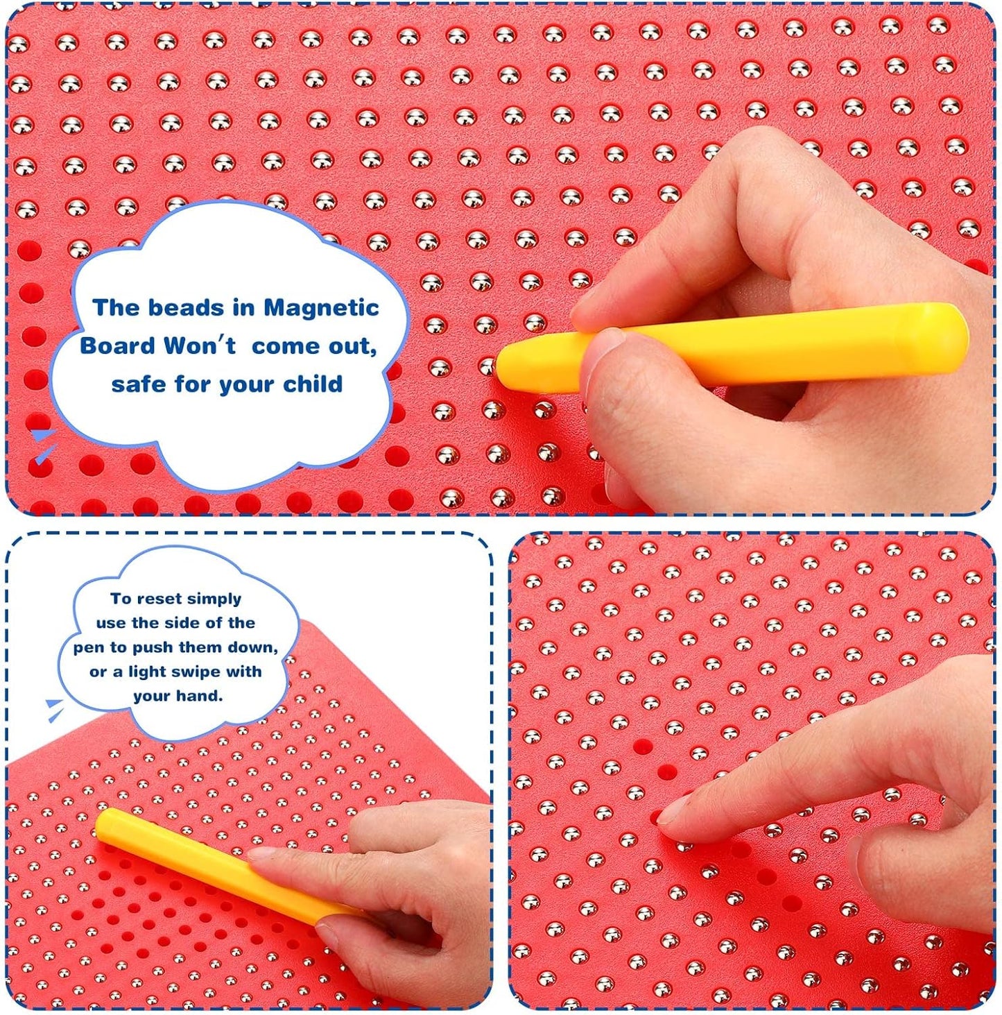 Yexiya 3 Pcs Magnetic Drawing Board for Kids, Toddler Travel Drawing Kit Magnet Sketch Thread Board with Stylus Pen and Beads Toy for Child Quiet Time Activities (7 x 8.5 Inches,Blue)