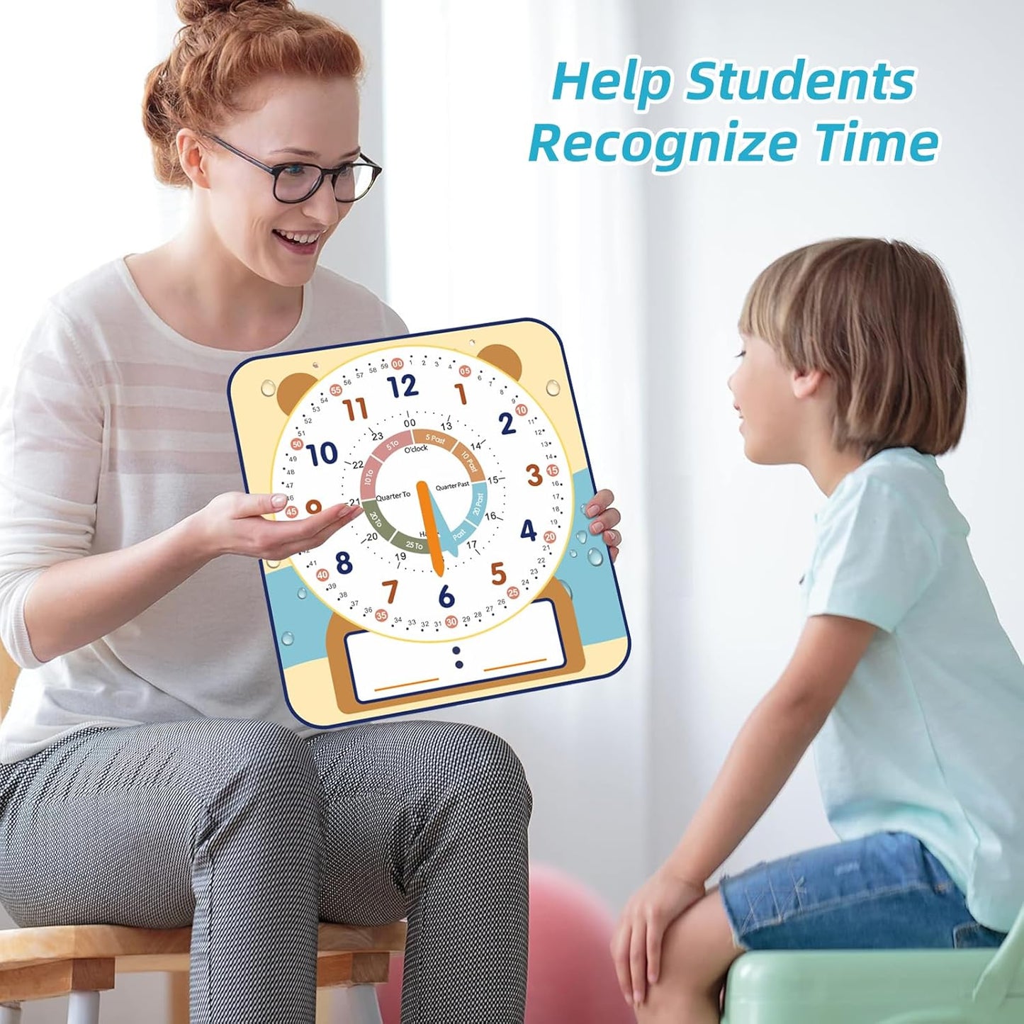 ANCOMEDO Large 12" Magnetic Writable Dry Erase Teaching Clock,Teaching Demonstration Clock for Kids Learning Time with Cute Style for Home School Classroom Supplies(12" x 11")