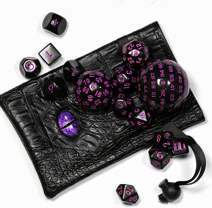 15 Pieces Complete Polyhedral DND Dice Set D3-D100 Spherical D&D Dice Set with Dragon Eye Dice Bag, D100 Dice for RPG Table Games(Black w/Purple Numbers)
