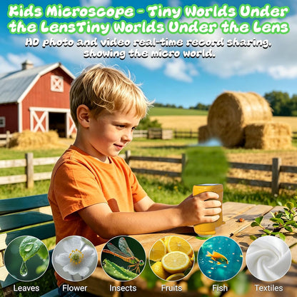 Handheld Microscope for Kids, 2 in 1 1000X Pocket Digital Microscope & 10X Telescope for Kids - Science Kits STEM Toys - Gifts for Boys Girls Ages 3 4 5 6 7 8 9 10 11 12 (Orange)