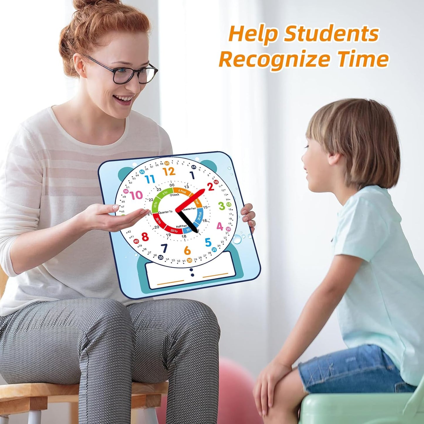 ANCOMEDO Large 12" Magnetic Writable Dry Erase Teaching Clock,Teaching Demonstration Clock for Kids Learning Time with Cute Style for Home School Classroom Supplies(12" x 11")