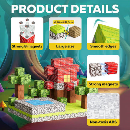 Magnetic Blocks Cubes 128PCS - STEM Cube Building Blocks & Magnet Tiles, Fidget, Montessori for Kids Ages 3-5 & 5-7 & 8-12, Magnetic Kit Cubes, Construction Magnet Toys Blocks Birthday Gifts