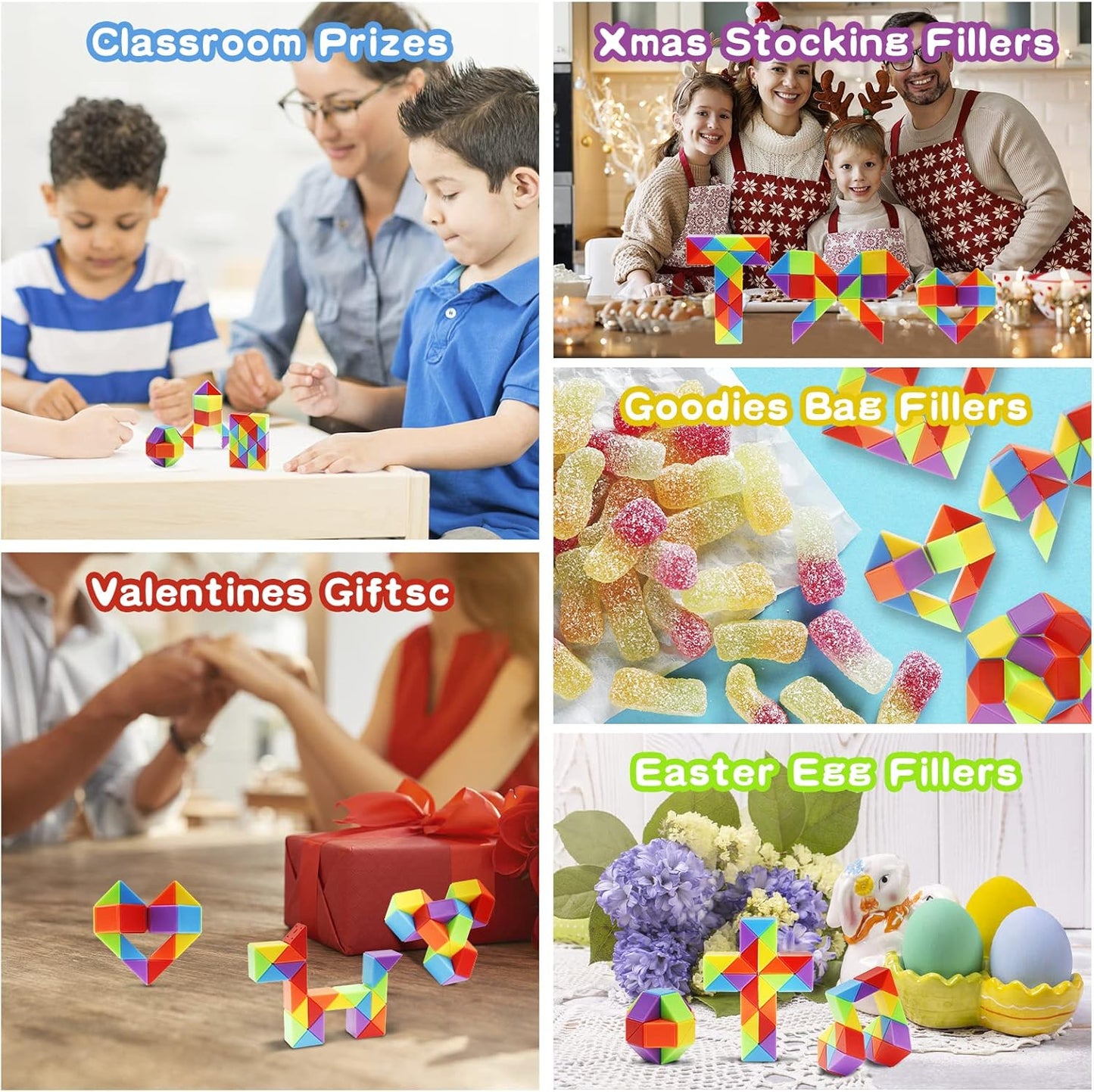 30 Pack Medium Snake Cube Fidget Toys Goodie Bag Stuffers for Kids, Treasure Box Toys for Classroom, Twist Puzzle for Party Favors, Birthday, Back to School Gifts, Stocking Stuffers for Kids