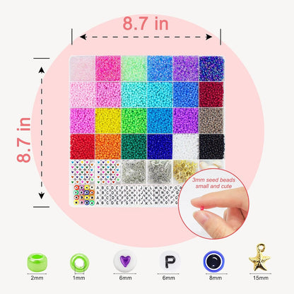 Redtwo 4mm Glass Seed Beads for Jewelry Bracelet Making Kit, Small Beads Friendship Bracelet Kit, Tiny Waist Beads with Letter Beads and Elastic String, DIY Art Craft Girls Gifts