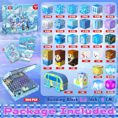 Magnetic Blocks - 100Pcs 0.8in Magnetic Building Block for Kids Ages 4-8, Transparent Magnet Block Blue Princess Castle, Magnet Cubes Tiles Princess Toy for Girl 3 4 5 6 7 8-12 Birthday Gift