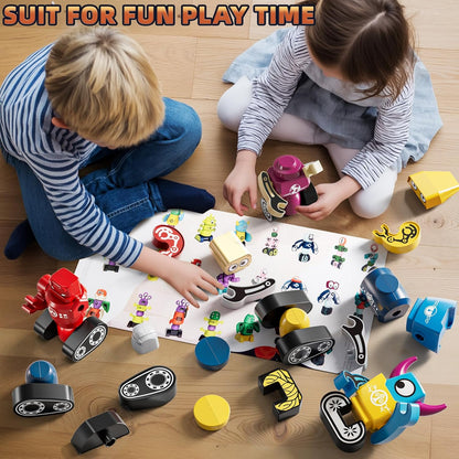 Magnets Robot Building Toys for Kids Ages 3-5 4-8 - 106 PCS Monsters Toys Robot Stacking Building Blocks Set with Storage Box, Creative Learning Christmas and Birthday Gifts for Boys Girls 2-4