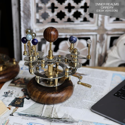 Luxury Vintage Brass Orrery – Exquisite Brass Planetary Gear Mechanism | Astronomical Desk Ornament | Solar System Model (8" Mercury, Venus, Earth, Mars, Uranus & Moons)