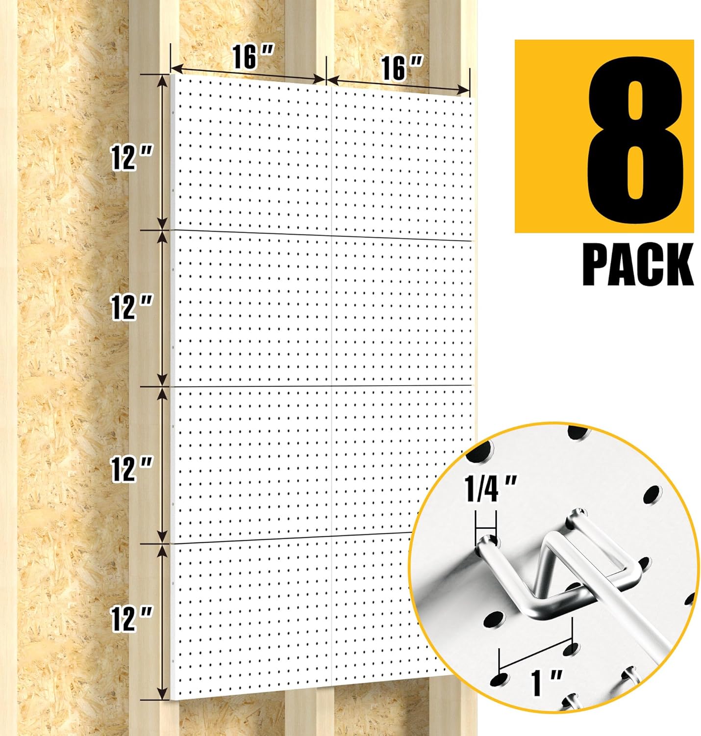 Spampur Peg Board, 4 Pack Metal Pegboard Panels with 50 Hooks, Black Pegboards Wall Organizer, Heavy Duty Peg Board for Walls Home, Garage Tool Storage, Office Organization, Craft Room, Kitchen