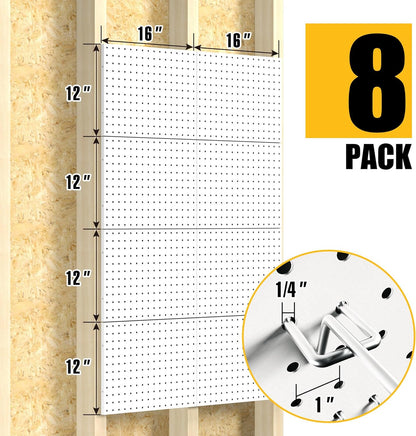 Spampur Peg Board, 4 Pack Metal Pegboard Panels with 50 Hooks, Black Pegboards Wall Organizer, Heavy Duty Peg Board for Walls Home, Garage Tool Storage, Office Organization, Craft Room, Kitchen