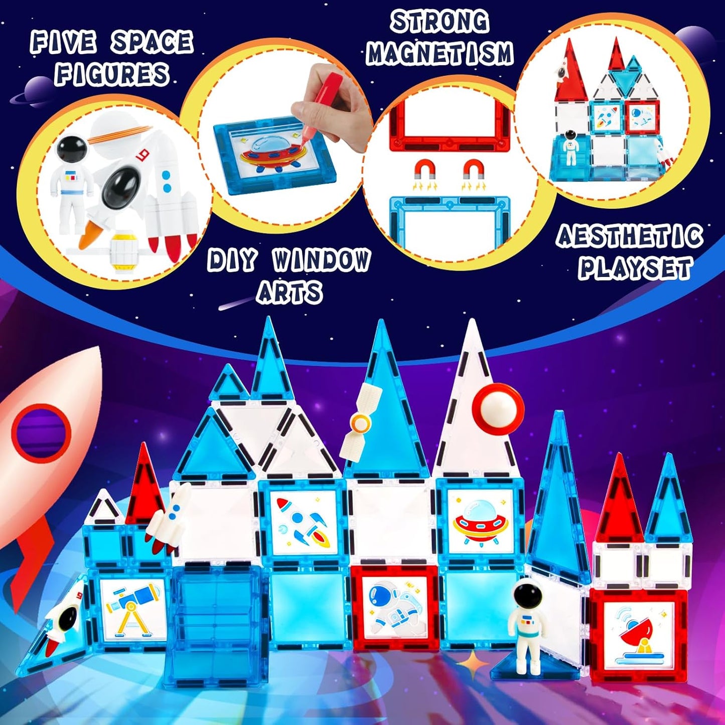 Mini Magnetic Tiles for Kids, Magnetic Building Set, Construction STEM Travel Toys for Boy Girl Ages 3+, Montessori Preschool Learning Educational Sensory Magnet Creative Toy Gift for Toddlers, 32 Pcs