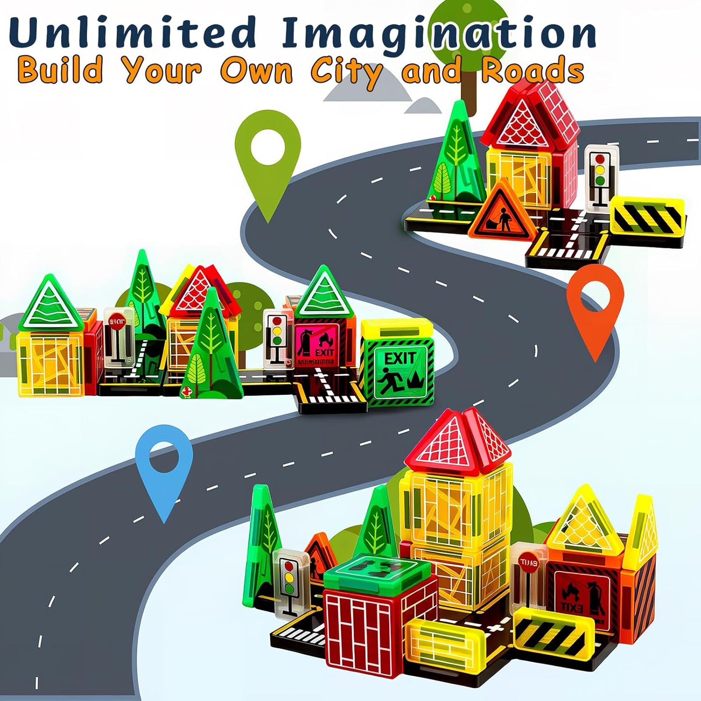 Mini Magnetic Tiles,42PCS Magnetic Building Blocks with Metal Storage Box,STEM Toys for Kids Ages 3+,Sensory Toys for Kids with Autism