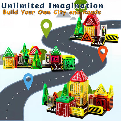 Mini Magnetic Tiles,42PCS Magnetic Building Blocks with Metal Storage Box,STEM Toys for Kids Ages 3+,Sensory Toys for Kids with Autism