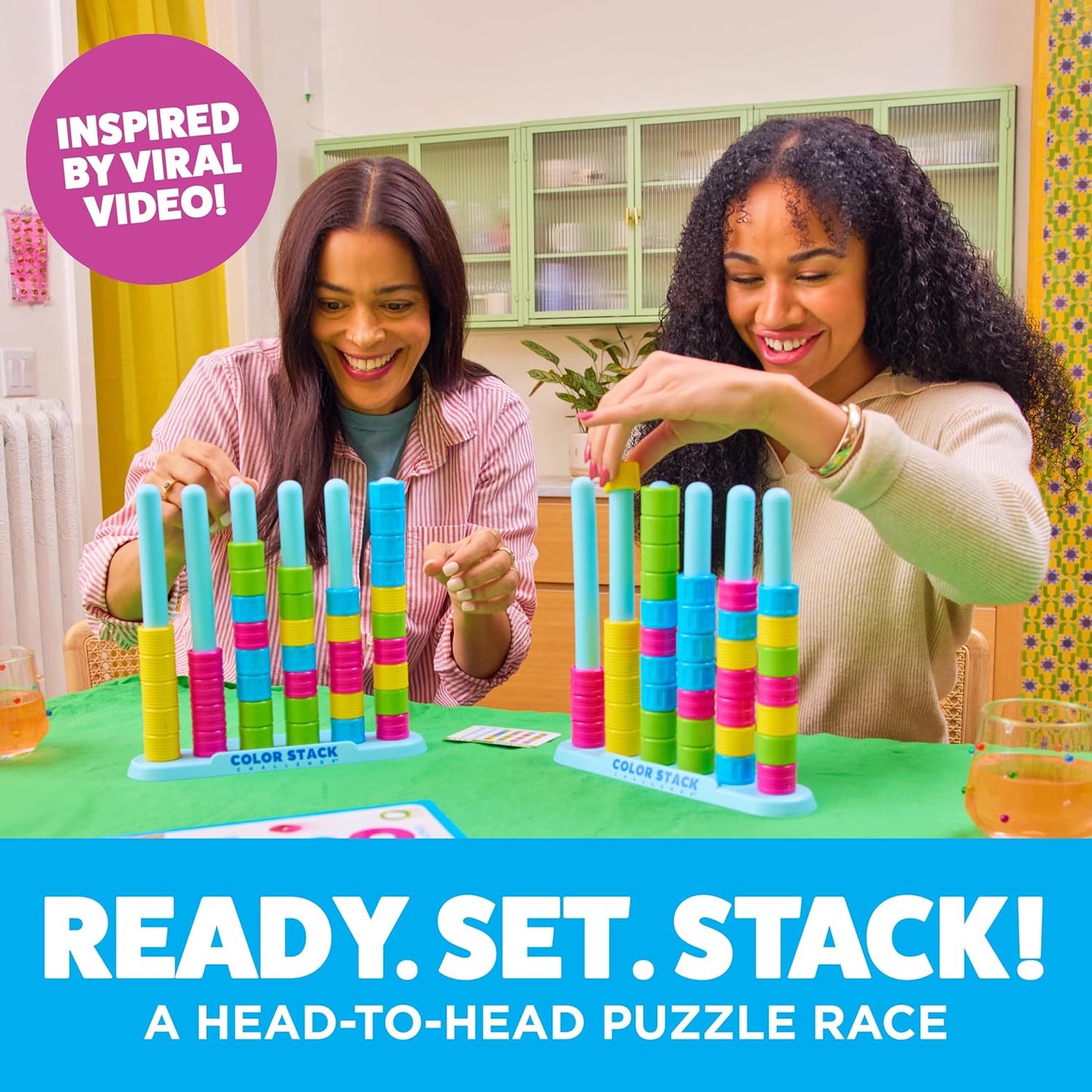 Color Stack Challenge by Relatable – A Fast-Paced Color Matching Puzzle Game for Fun Parties and Family Game Night. Includes 2 Stack Racks, 50 Challenge Cards, 80 Rings & Instructions.