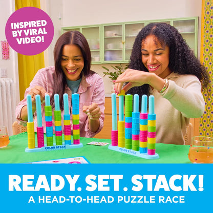 Color Stack Challenge by Relatable – A Fast-Paced Color Matching Puzzle Game for Fun Parties and Family Game Night. Includes 2 Stack Racks, 50 Challenge Cards, 80 Rings & Instructions.