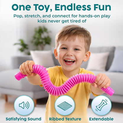 BUNMO Pop Tubes - Sensory Toys - Toddler Toys - Imaginative Play & Stimulating Creative Learning - Hours of Fun for Kids - Tons of Ways to Play - Non-Mouthable Toy 3+ - 6 Pack Medium