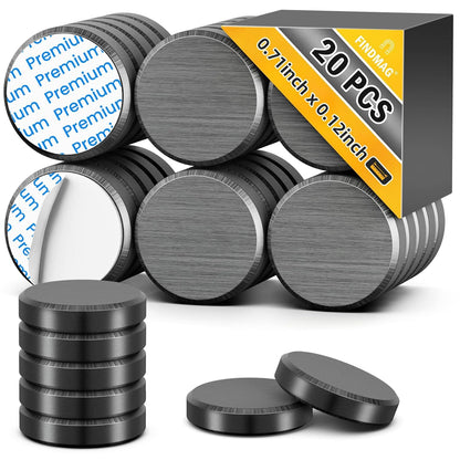 FINDMAG 20Pcs Magnets for Crafts with Adhesive Backing, Round Ferrite Craft Magnet with Adhesive Backing, Flat Ceramic Circle Magnets for STEM Classroom Experiments, Science Kits - 0.71" D X 0.12" H