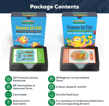 Finance Go Fish – 3-in-1 Financial Literacy Card Game for Kids Ages 5–12 | Go Fish, Memory & Old Maid | Educational Money Vocabulary Deck (Combo)