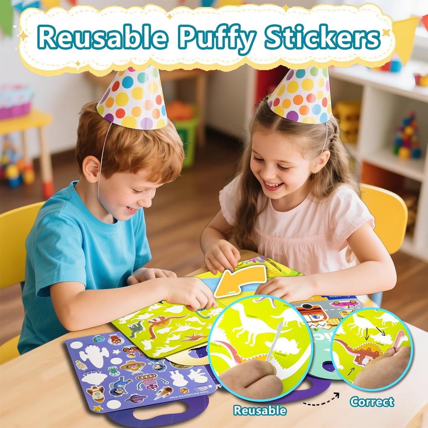 Reusable Sticker Books for Toddlers 1-3, Puffy Stickers Book for Kids Ages 2-4, Toddler Travel Activities Book Toy for Birthday Christmas - Christianity Jesus, Noah's Ark, Fairy Tales(3 Set)