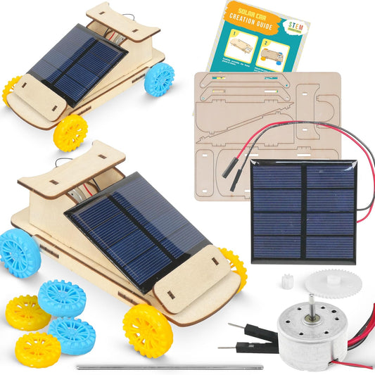 Solar Car Kit, 2-Pack – Build 2 Solar-Powered Wooden Cars, Complete STEM Engineering Project Kit for Classrooms, Ages 8+