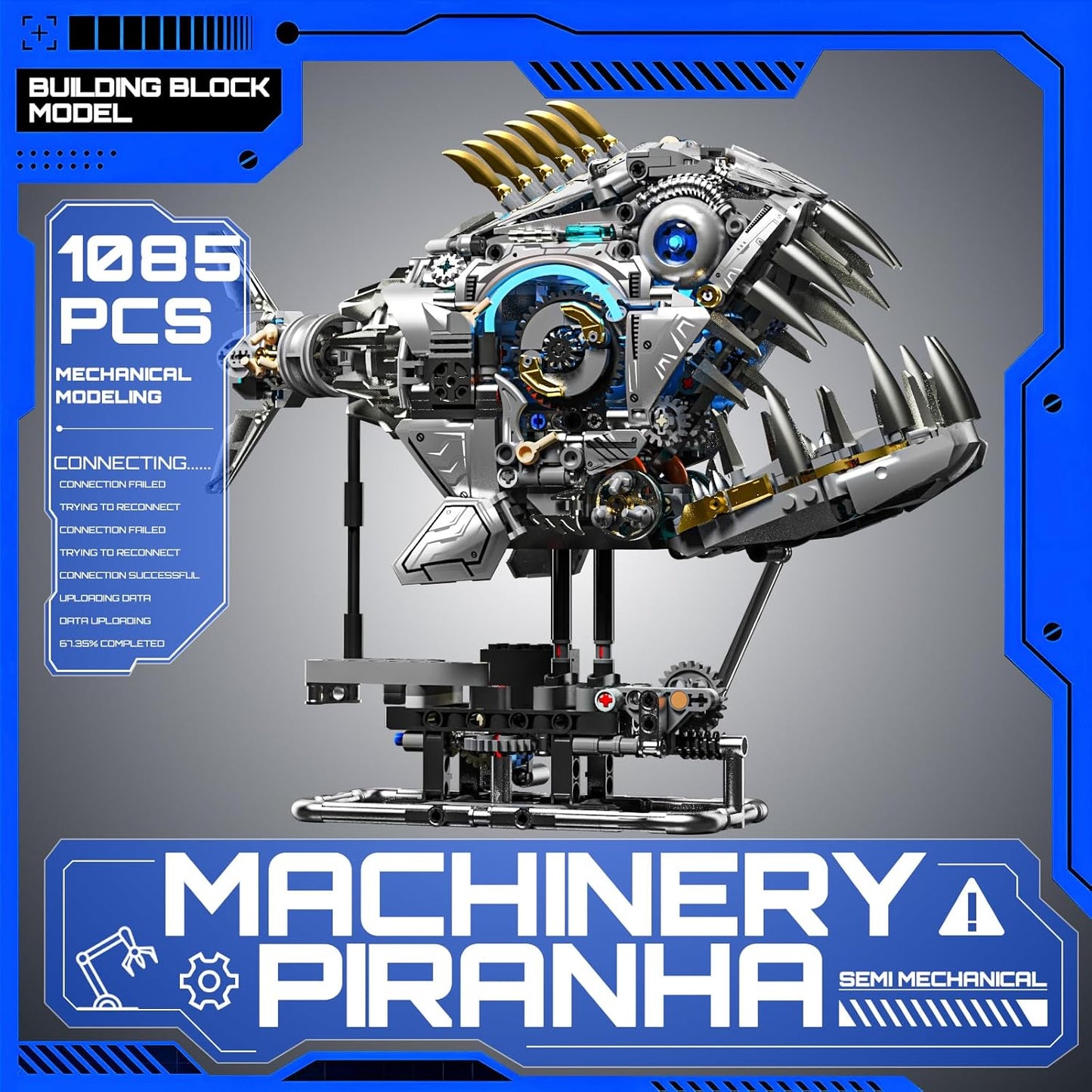 Mechanical Piranha Building Block Kit Hand Cranked Motor Dual Mode Drive Gear Multi Joint Motion Toy for Boys, Girls, and Hobbyists, Ideal for STEM Classrooms or Gift Giving
