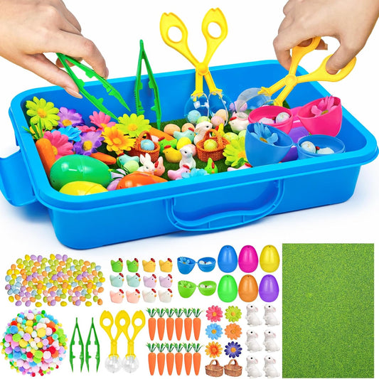Cinrobiye 283 Pcs Spring Sensory Bin Fillers Insect Fine Motor Activity Set Mini Garden Sensory Bin Kit with Flowers Ladybugs Tools Storage Box for Sorting Counting Classroom Learning Activities