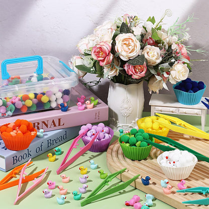 286Pcs Letters and Numbers Sensory Bin Filler Fine Motor Toys Counting Sorting 200 Felt Pompoms 76 Magnetic Letters Numbers 4 Tweezers 5 Silicone Plates 1 Storage Box for Counting Sorting DIY Crafts